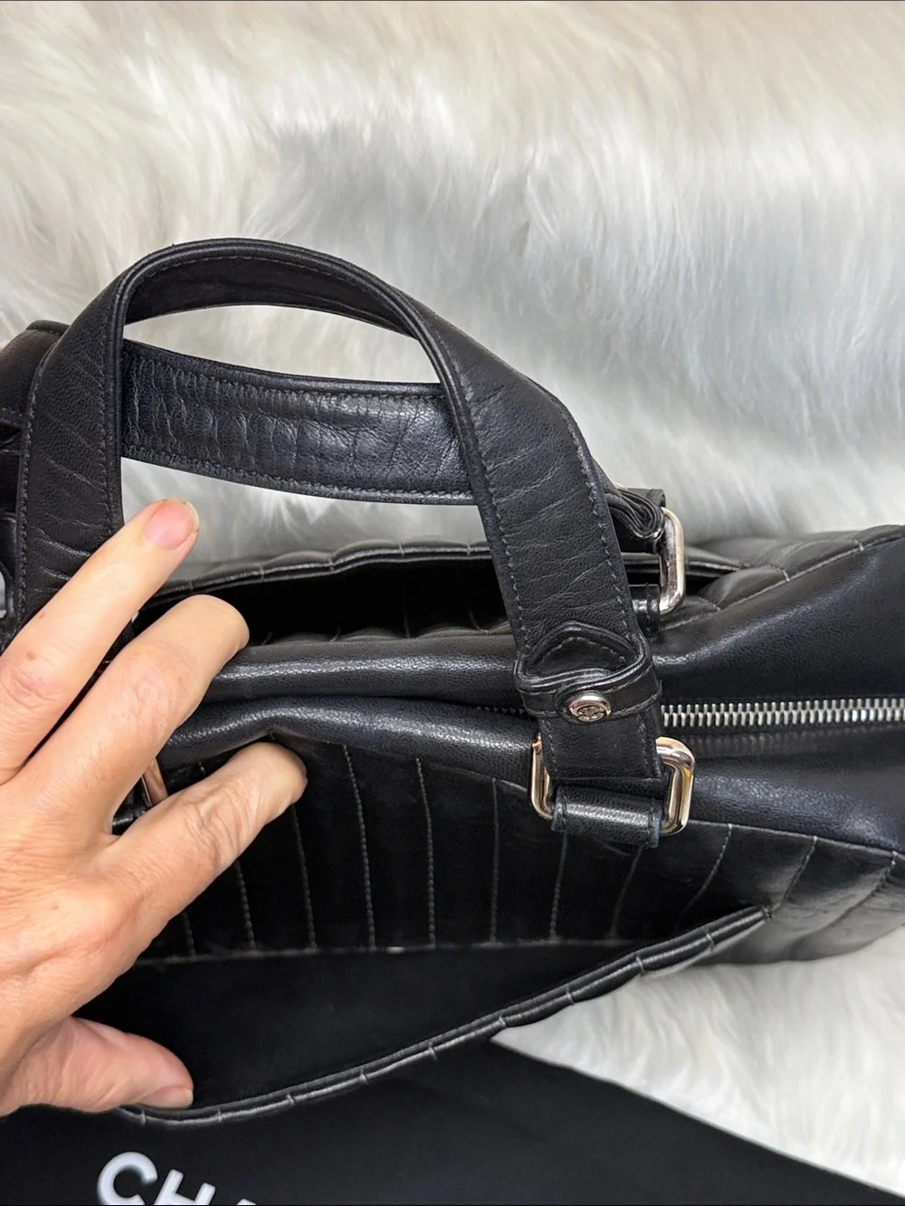 CHANEL Black Quilted Leather Top-Handle Bag
